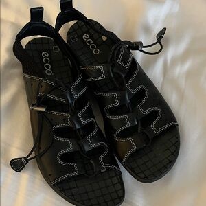 Ecco Black Sandals with White Stitching